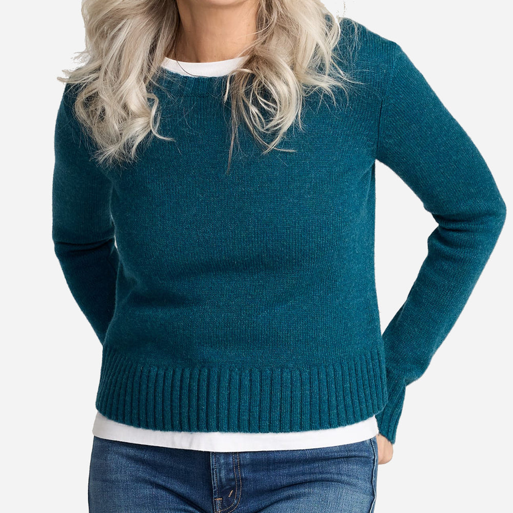 Womens Shetland Crew Knit - Deep Teal Heather