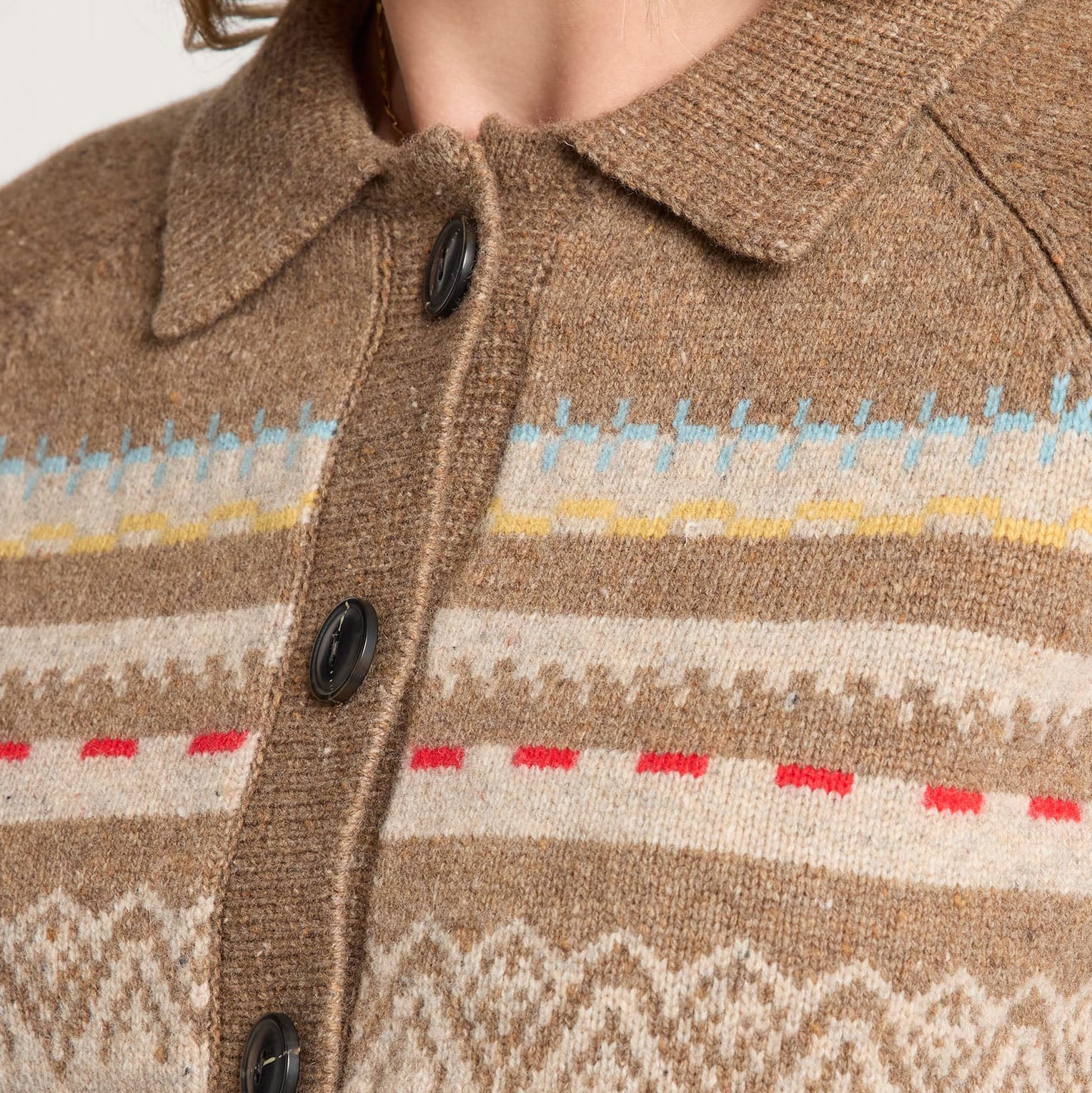 Womens Fairisle Merino Cardigan - Tan Multi