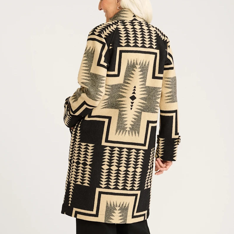 Womens Wool Timberline Coat - Black/Tan Harding