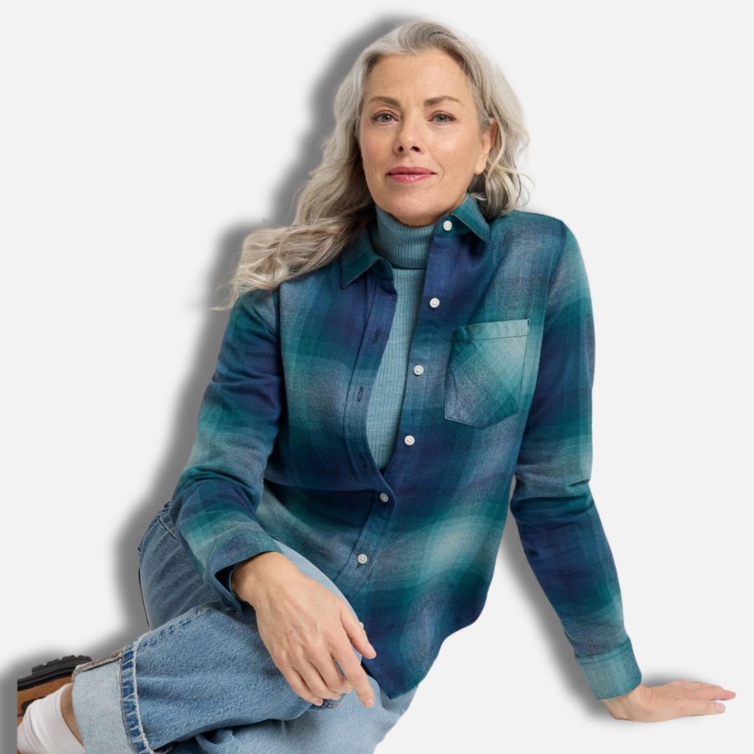 Womens Relaxed Flannel Shirt - Teal Ombre
