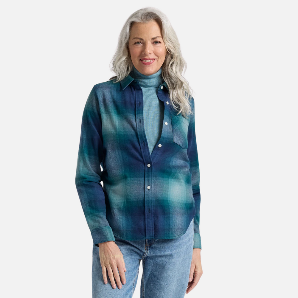 Womens Relaxed Flannel Shirt - Teal Ombre