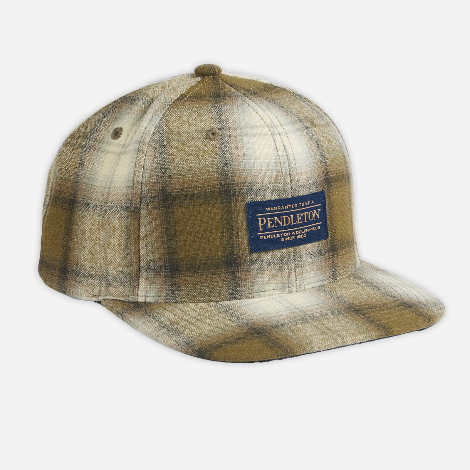 Casquette à visière plate en laine - Motif écossais olive