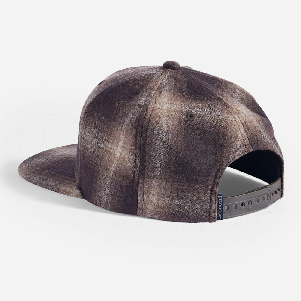 Plaid Flat Brim Wool Cap - Brown Mix Ombre