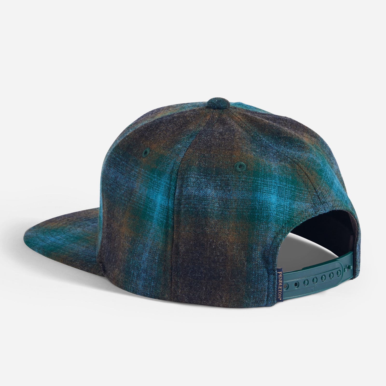 Plaid Flat Brim Wool Cap - Teal/Charcoal Ombre