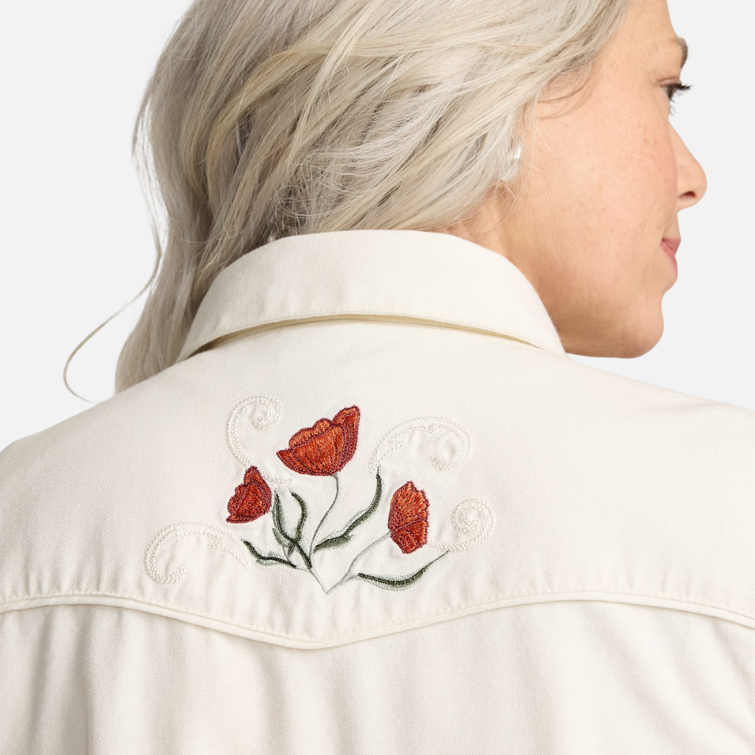 Womens Embroidered Western Shirt - Ecru