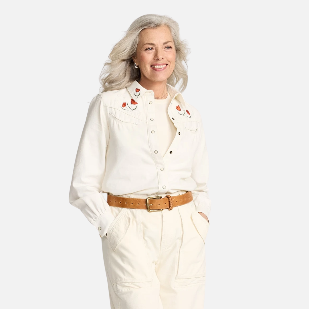 Womens Embroidered Western Shirt - Ecru