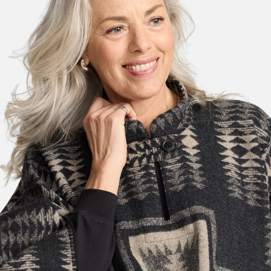 Womens Wool Poncho - Harding Black/Tan