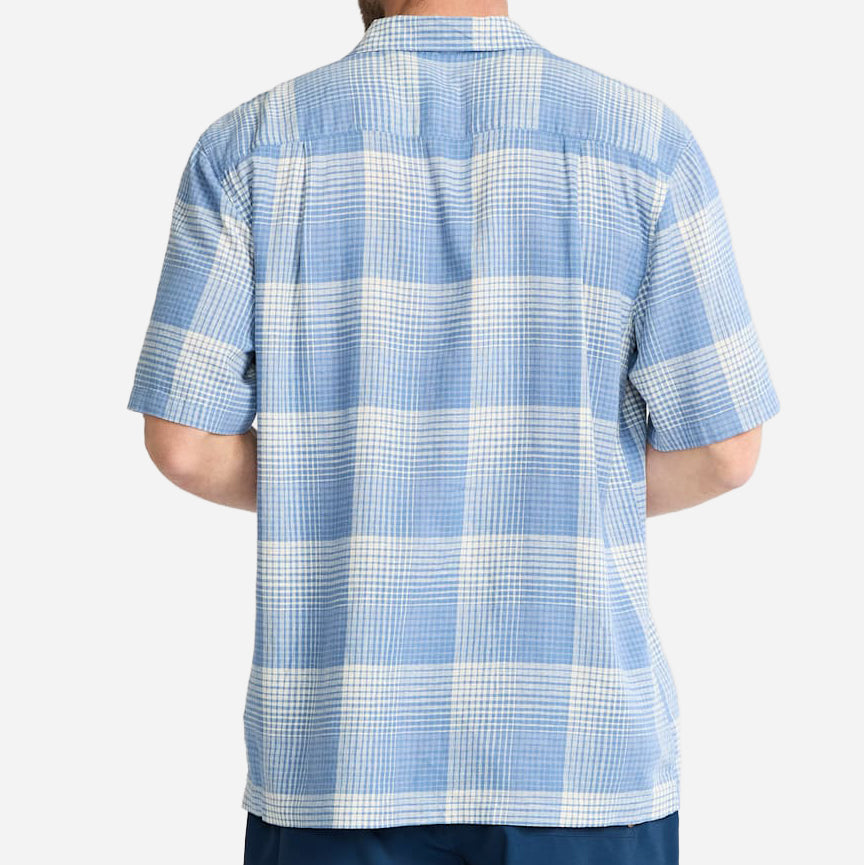 Plaid Linen Camp Shirt - Blue/White Ombre