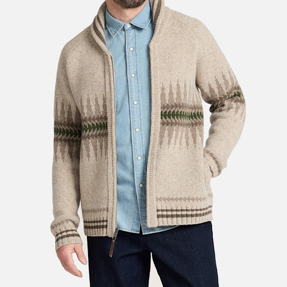 Sawtooth Buck Zip Cardigan - Oatmeal