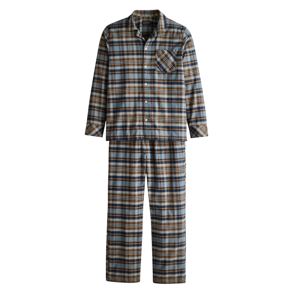 Pyjama-Set – Marineblau/Ocker kariert