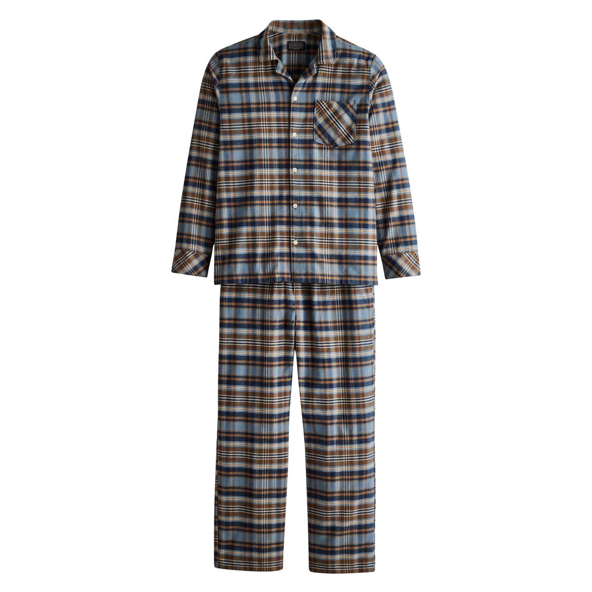 Pyjama-Set – Marineblau/Ocker kariert
