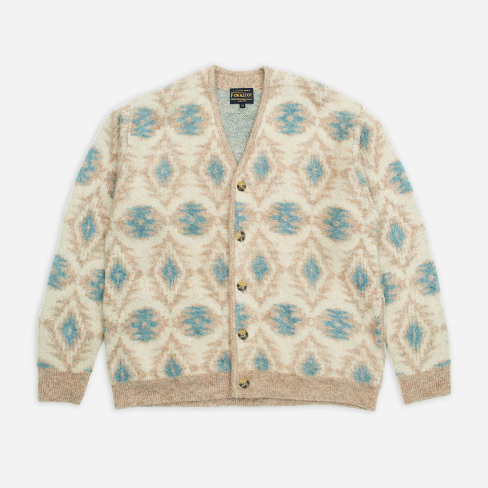 Shaggy Cardigan  - Beige/Baby Blue