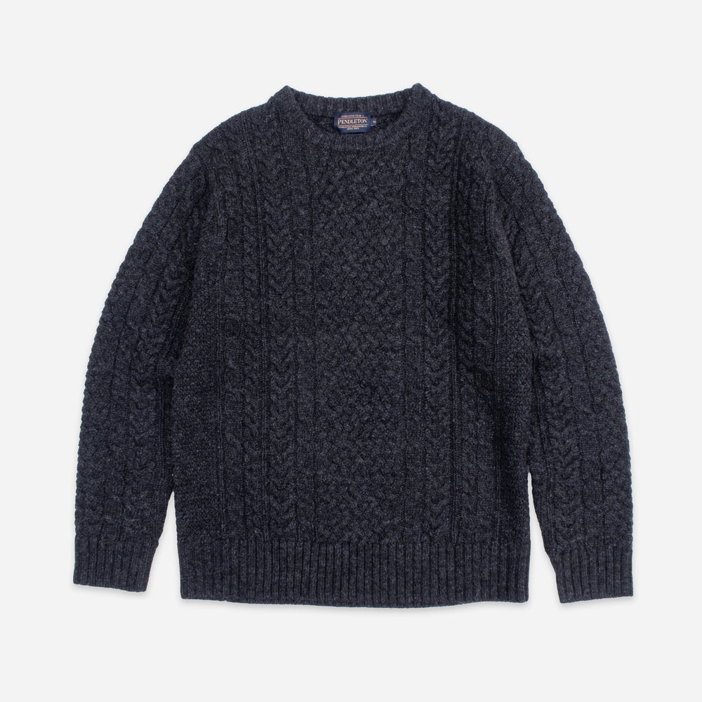 Shetland Wool Fisherman's Sweater - Black Heather