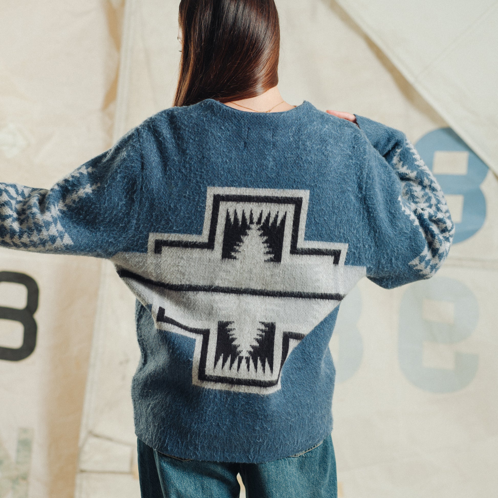Women's Band Cardigan - Blue Harding