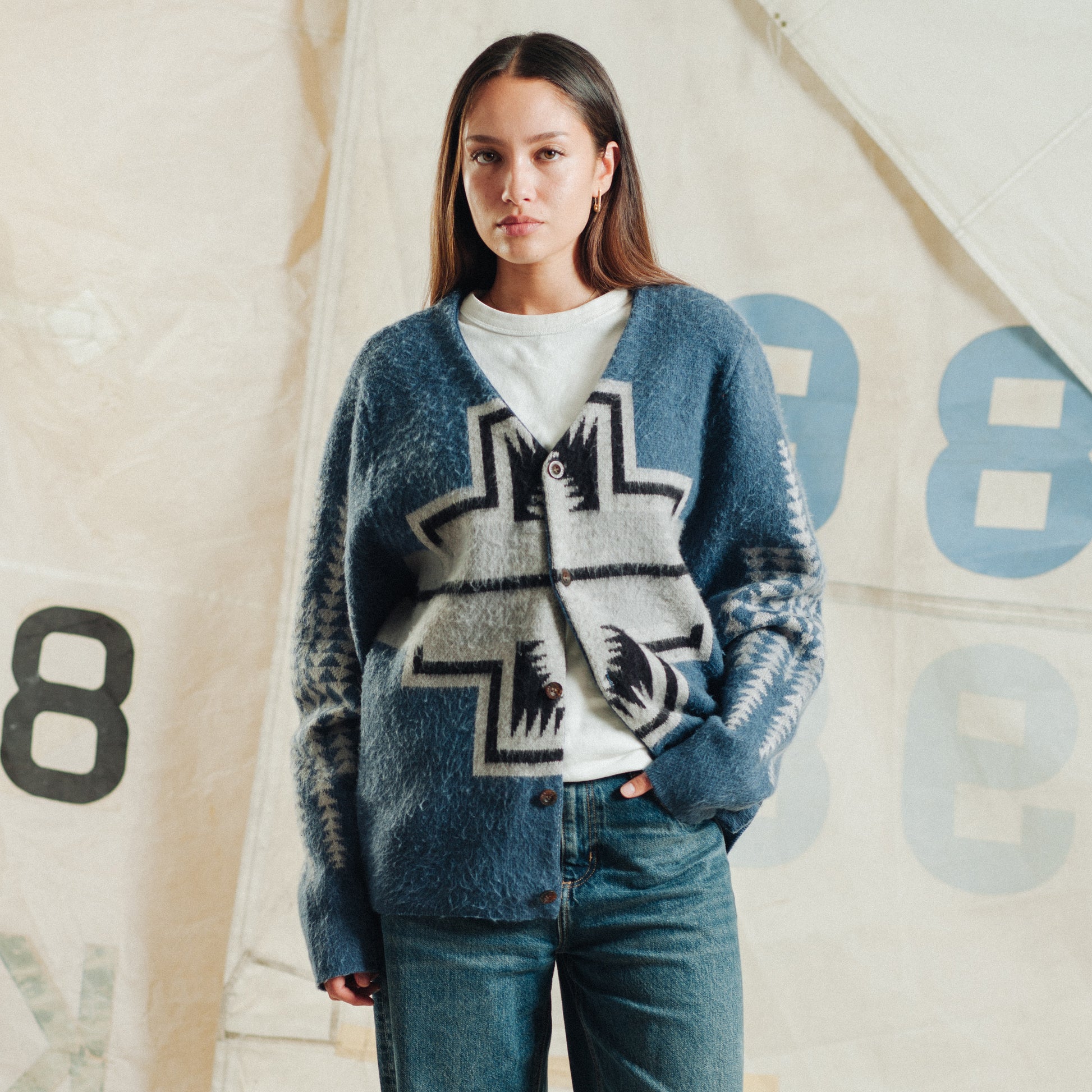 Women's Band Cardigan - Blue Harding