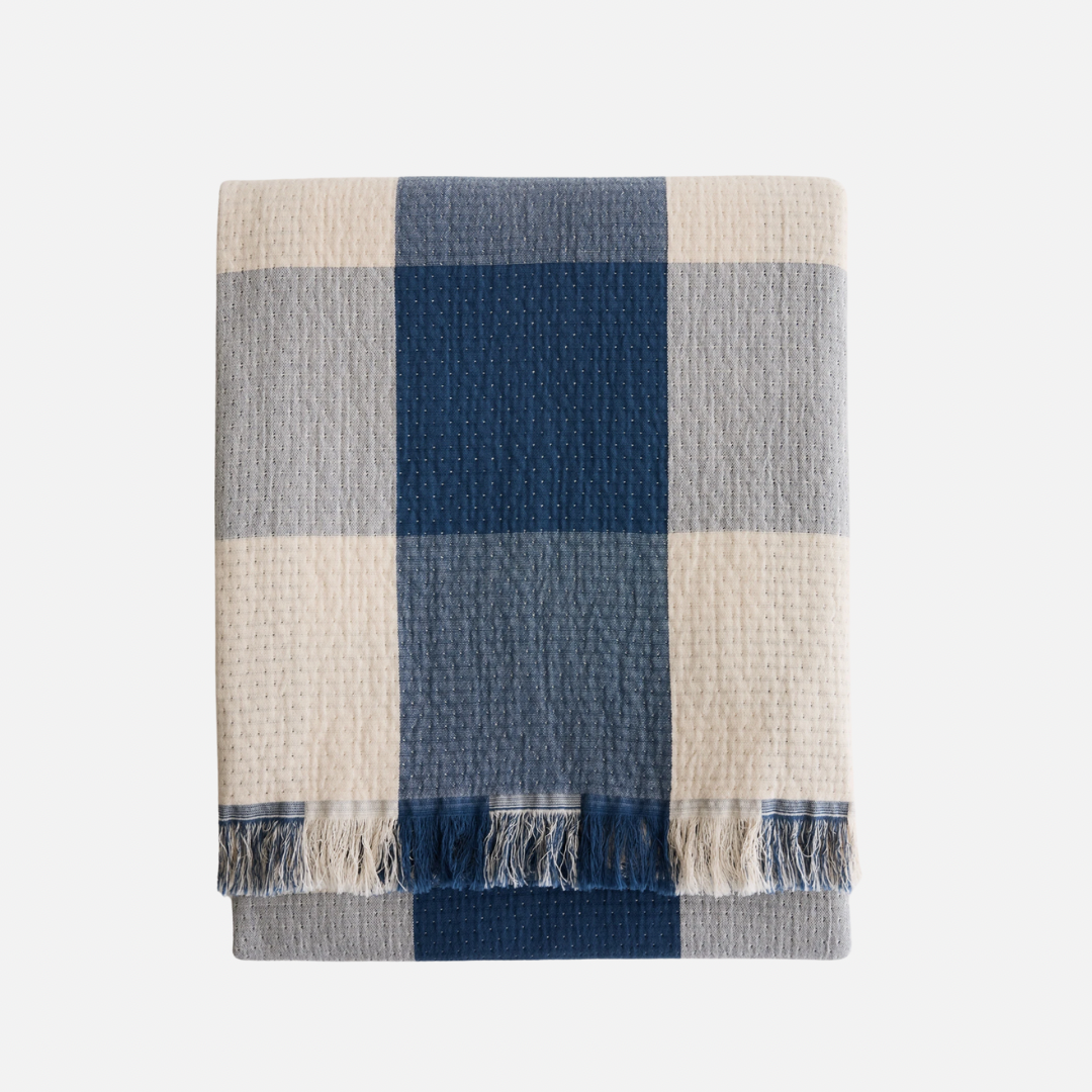 Organic Cotton Plaid Throw - Indigo