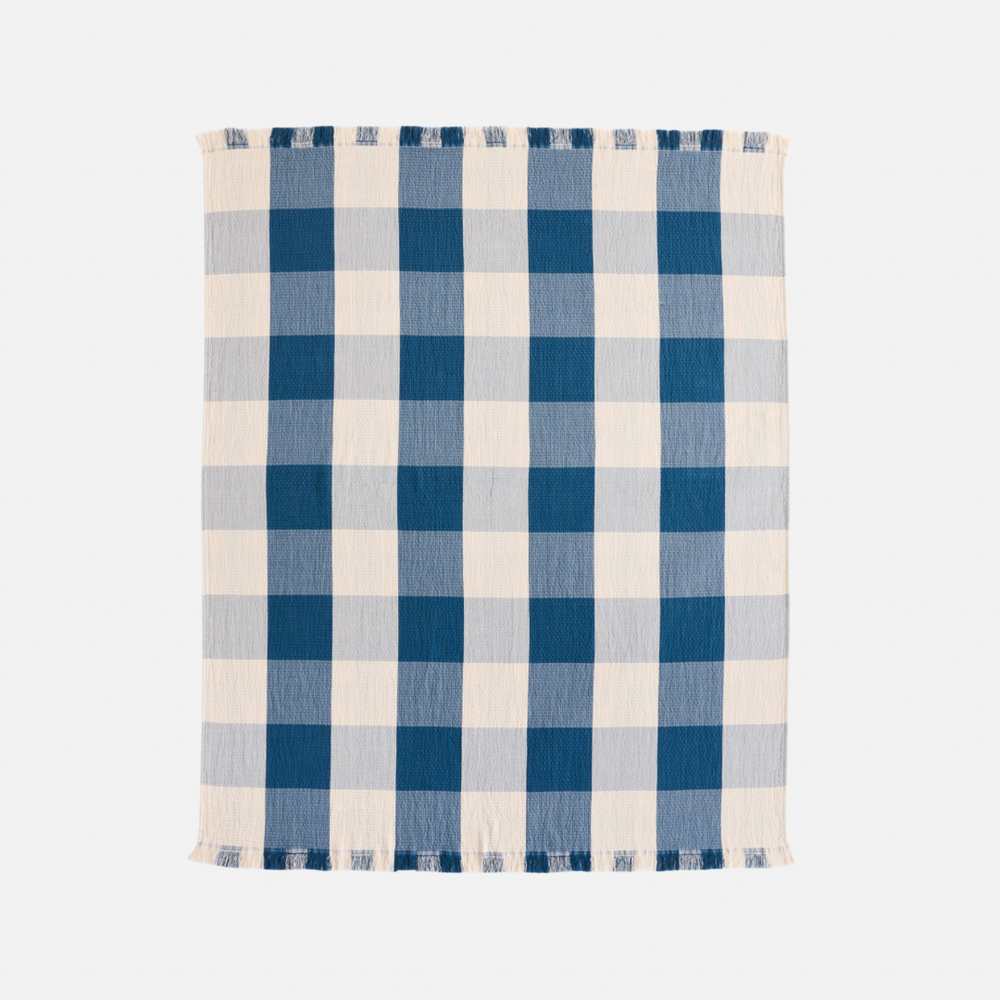 Organic Cotton Plaid Throw - Indigo