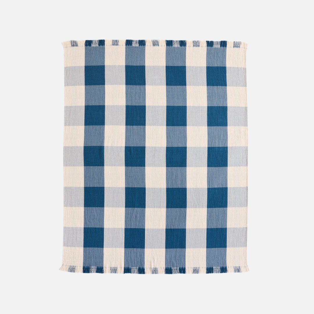 Organic Cotton Plaid Throw - Indigo