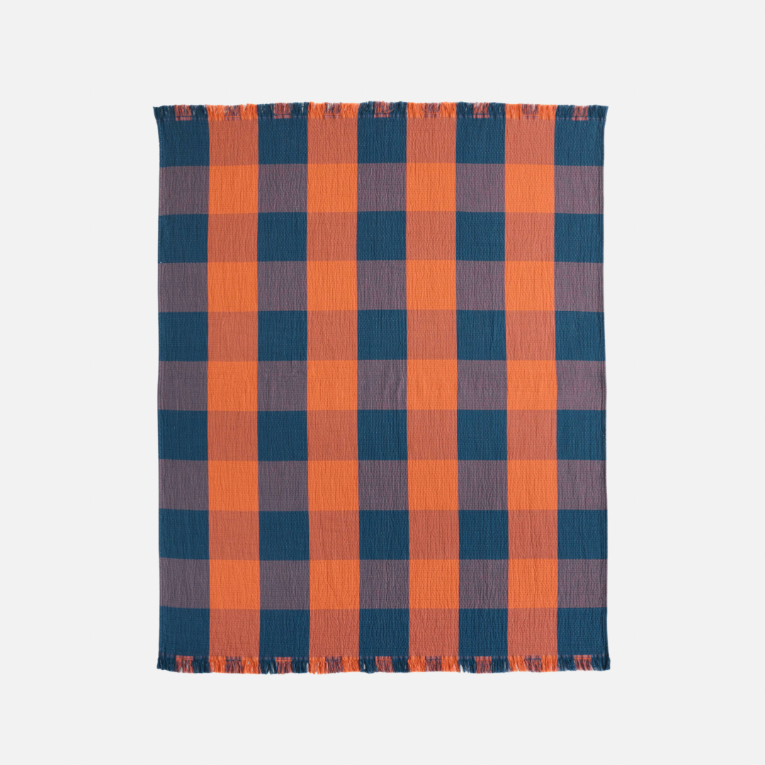 Organic Cotton Plaid Throw - Copper/Indigo