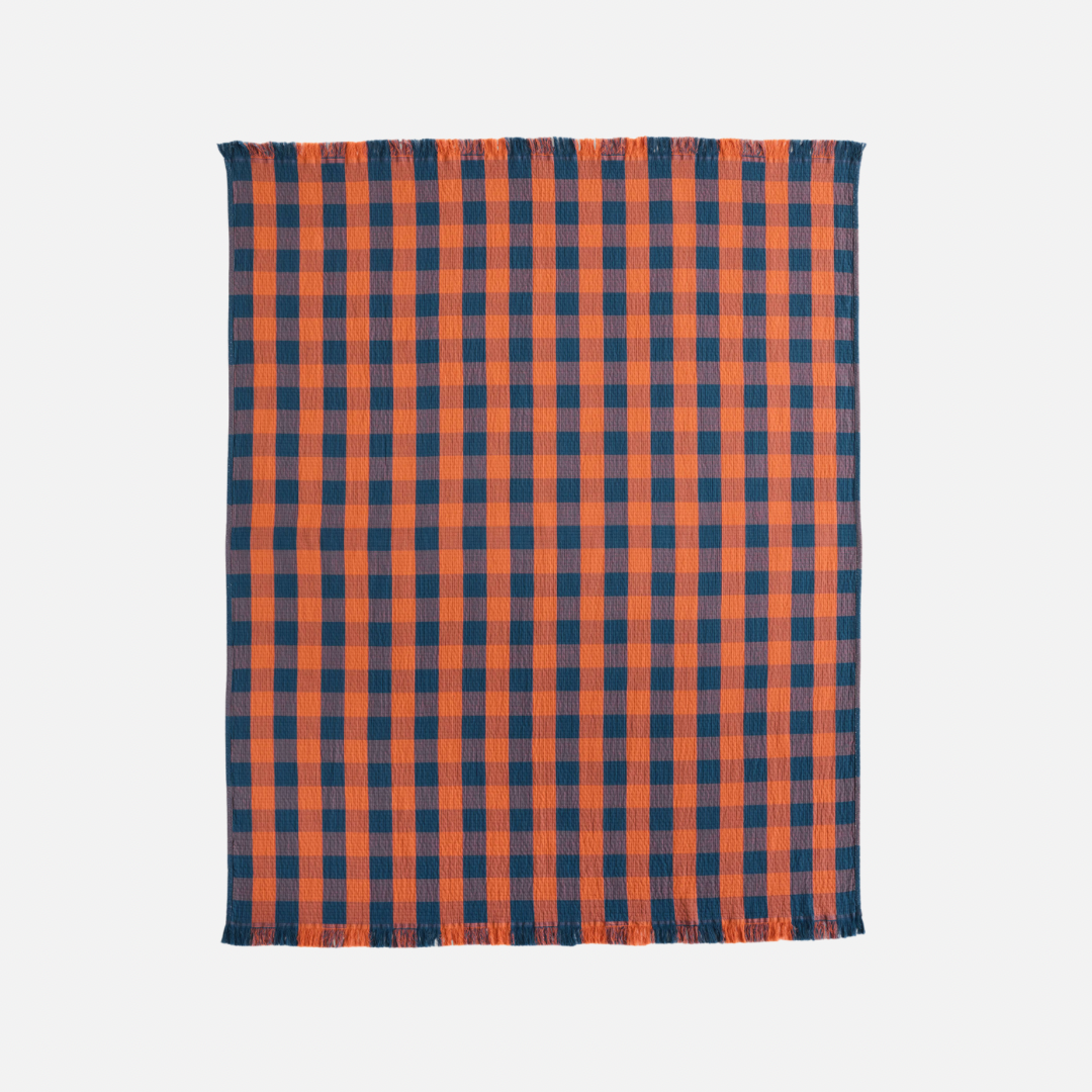 Organic Cotton Plaid Throw - Copper/Indigo