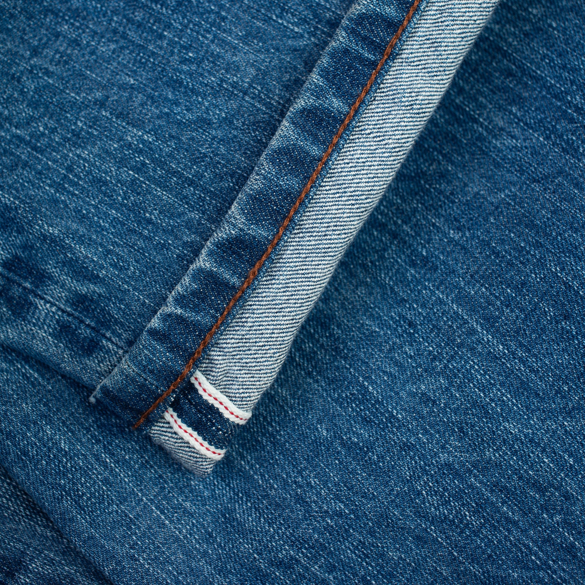 Selvedge Needlework Straight Denim Jeans - Washed Blue