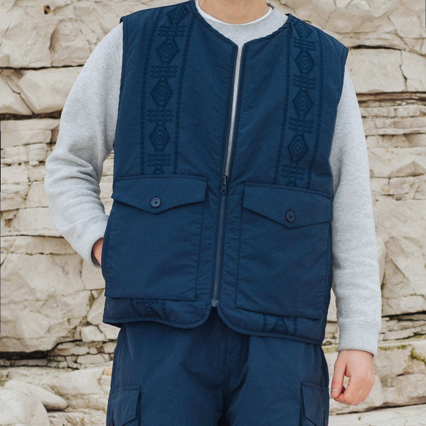 Reversible Parachute Liner Vest - Navy