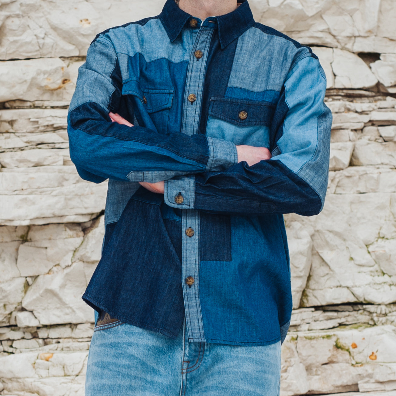 La Pine Patchwork Chambray Hemd - Blau/Mehrfarbig