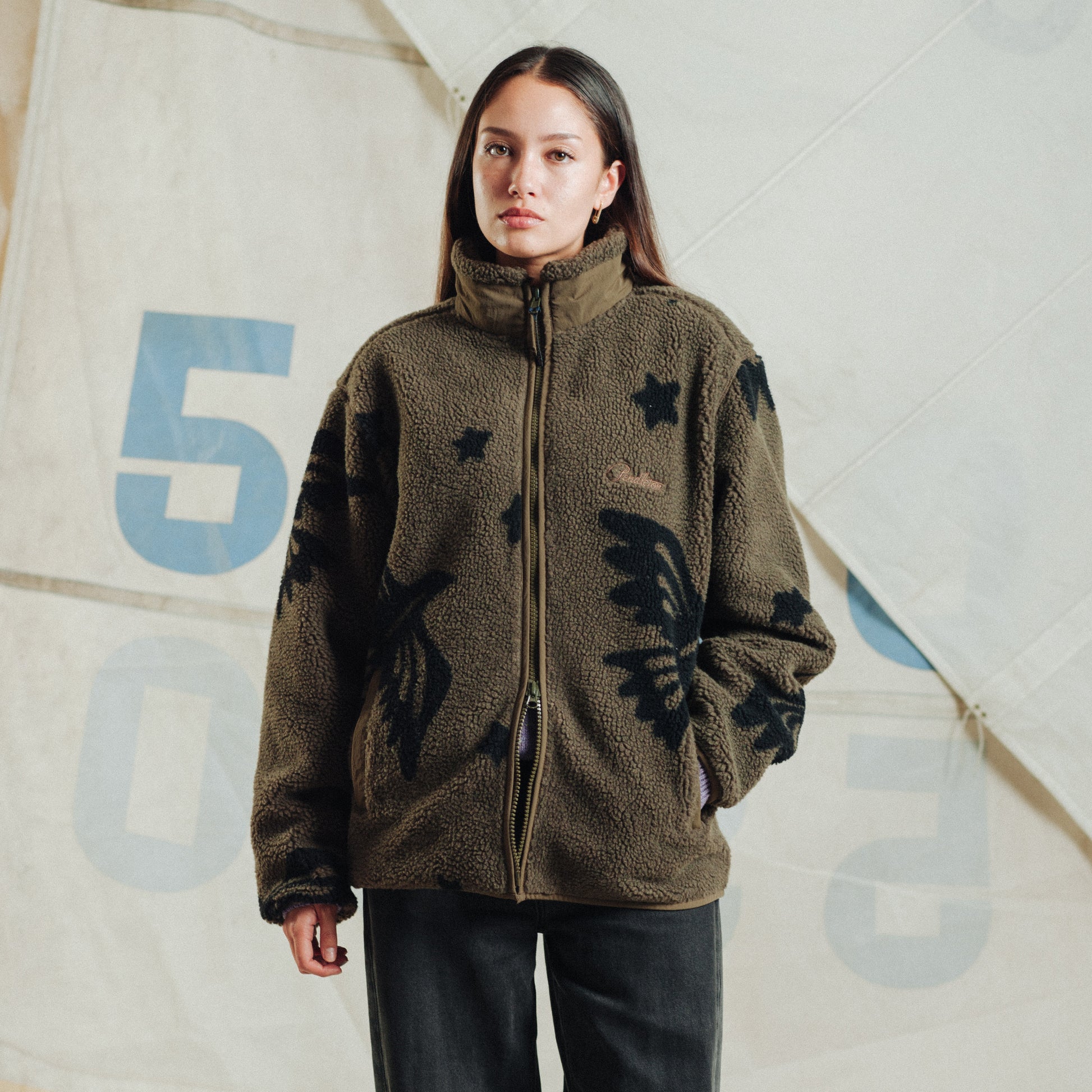 Women's Jacquard Sherpa Fleece Jacket - Star Bird