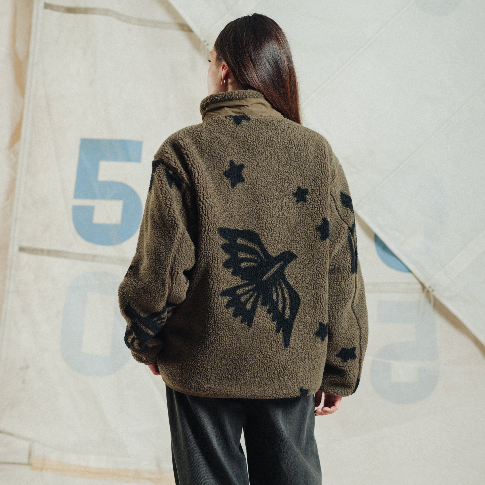 Women's Jacquard Sherpa Fleece Jacket - Star Bird