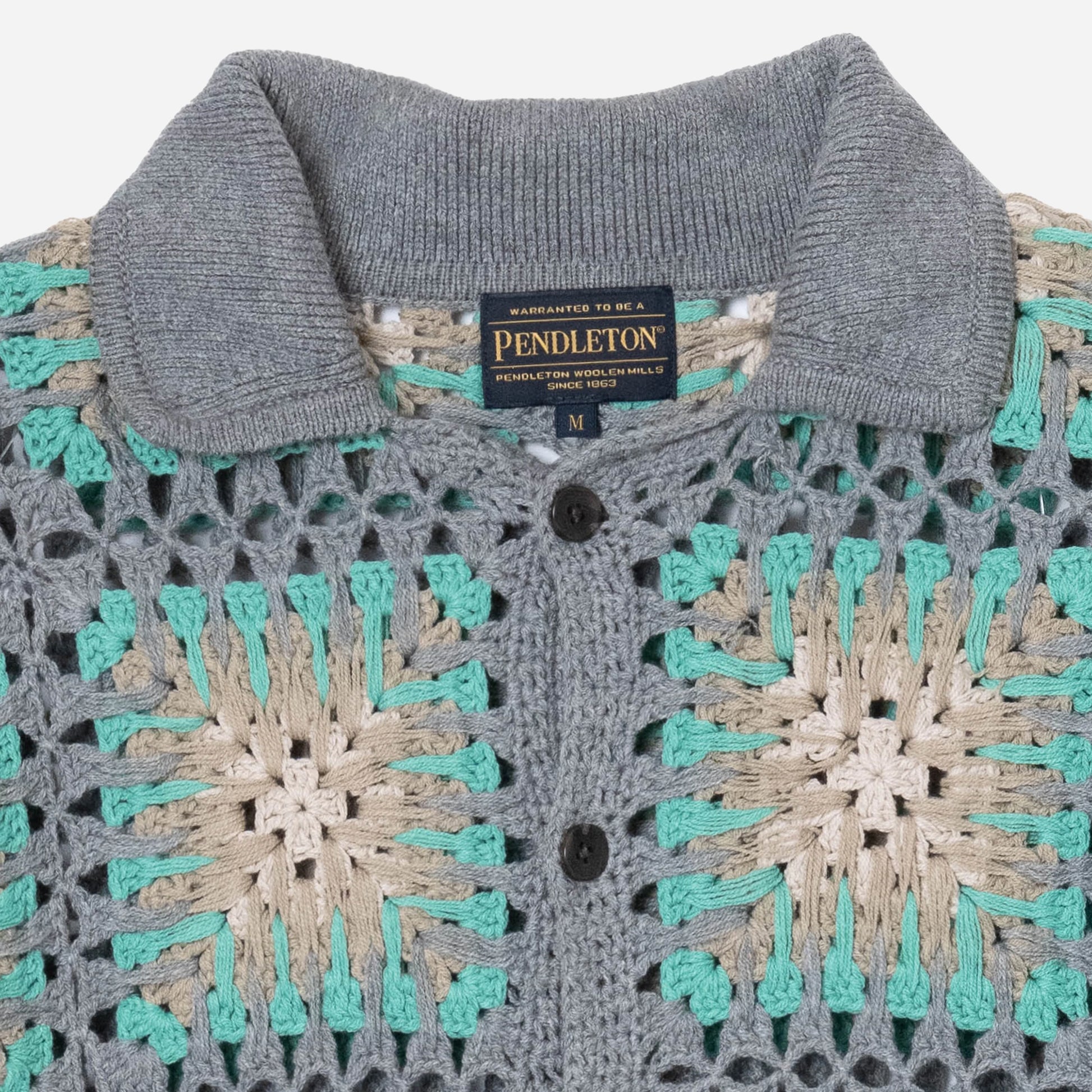 Crochet Button Knit - Teal/Greige