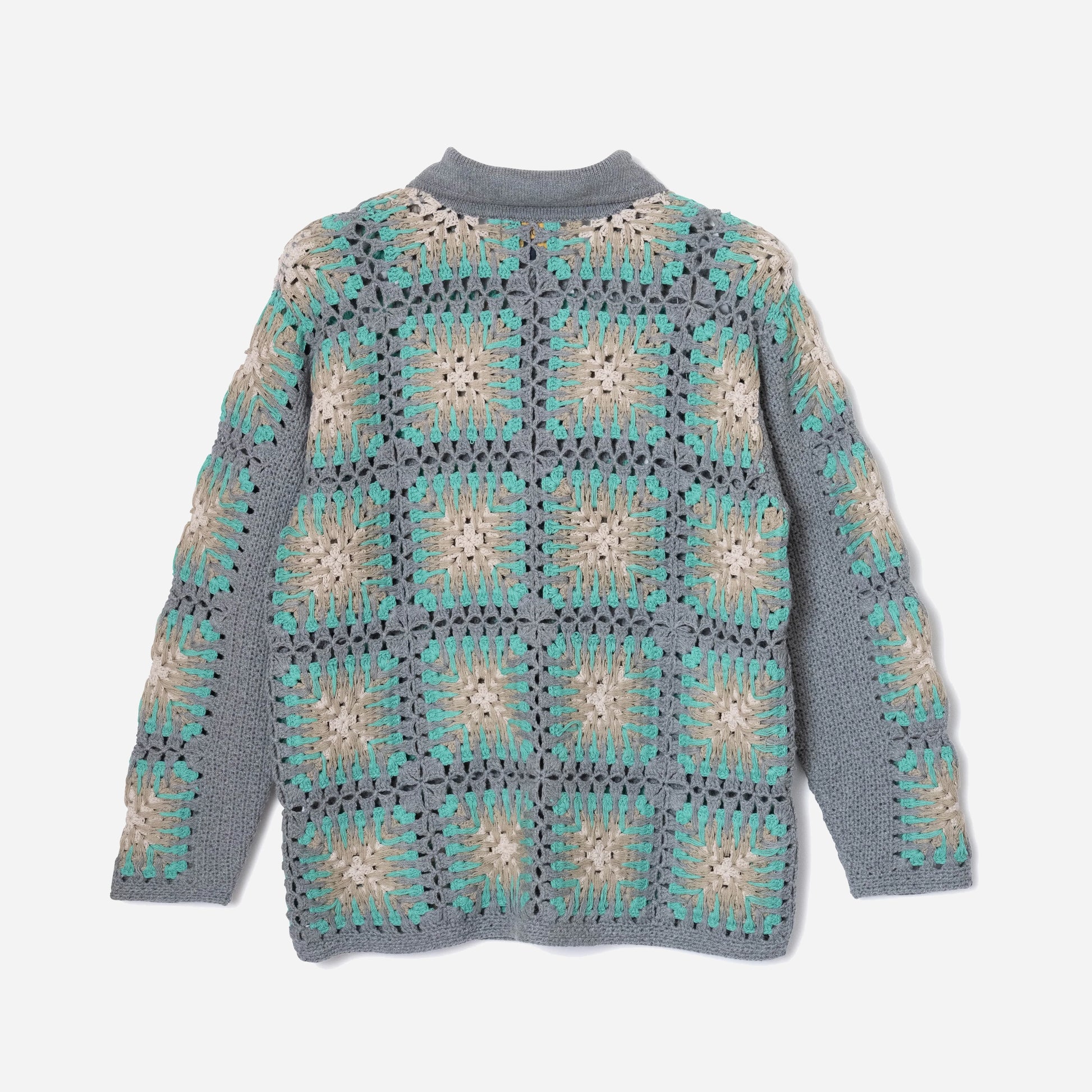 Crochet Button Knit - Teal/Greige