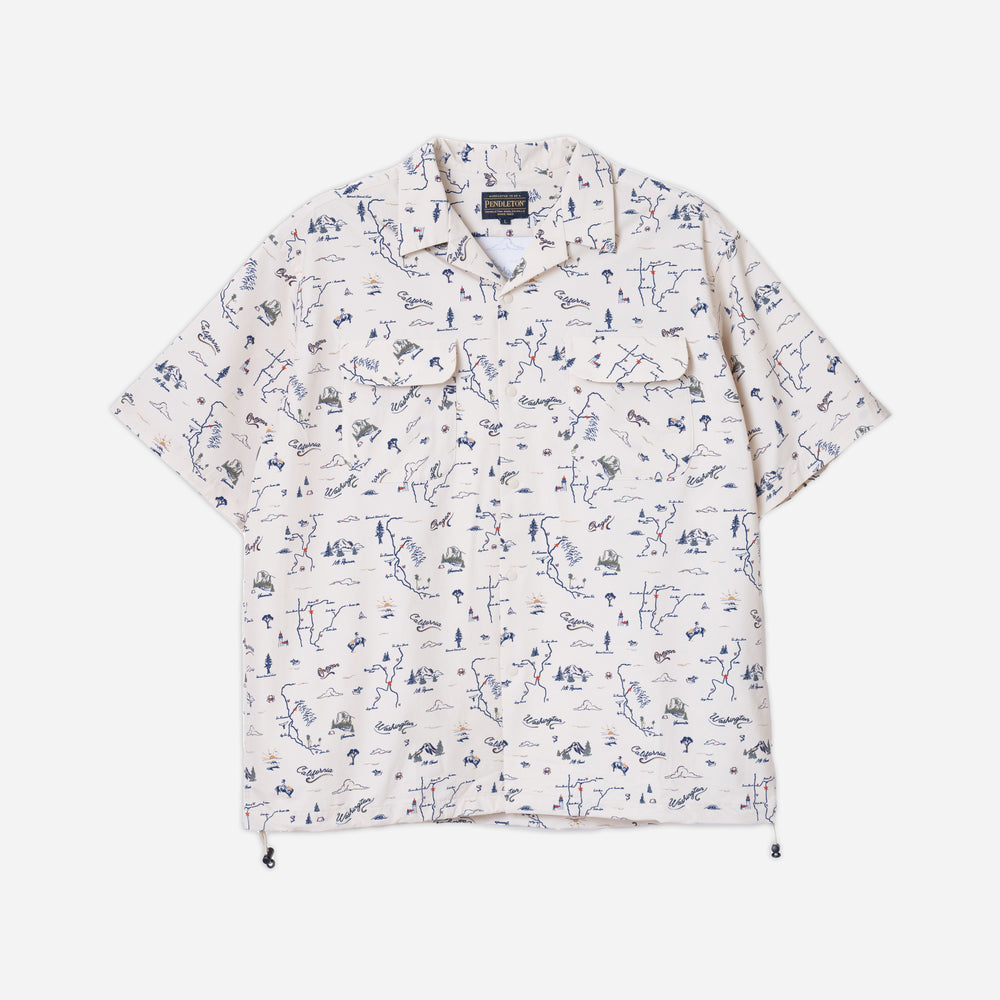 Open Collar Shirt Jacket - Batik Floral Ecru