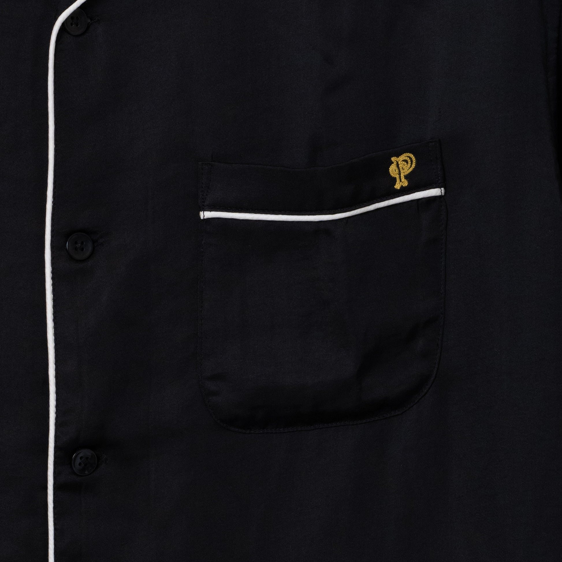 Piping Open Collar Bowling Shirt - Black