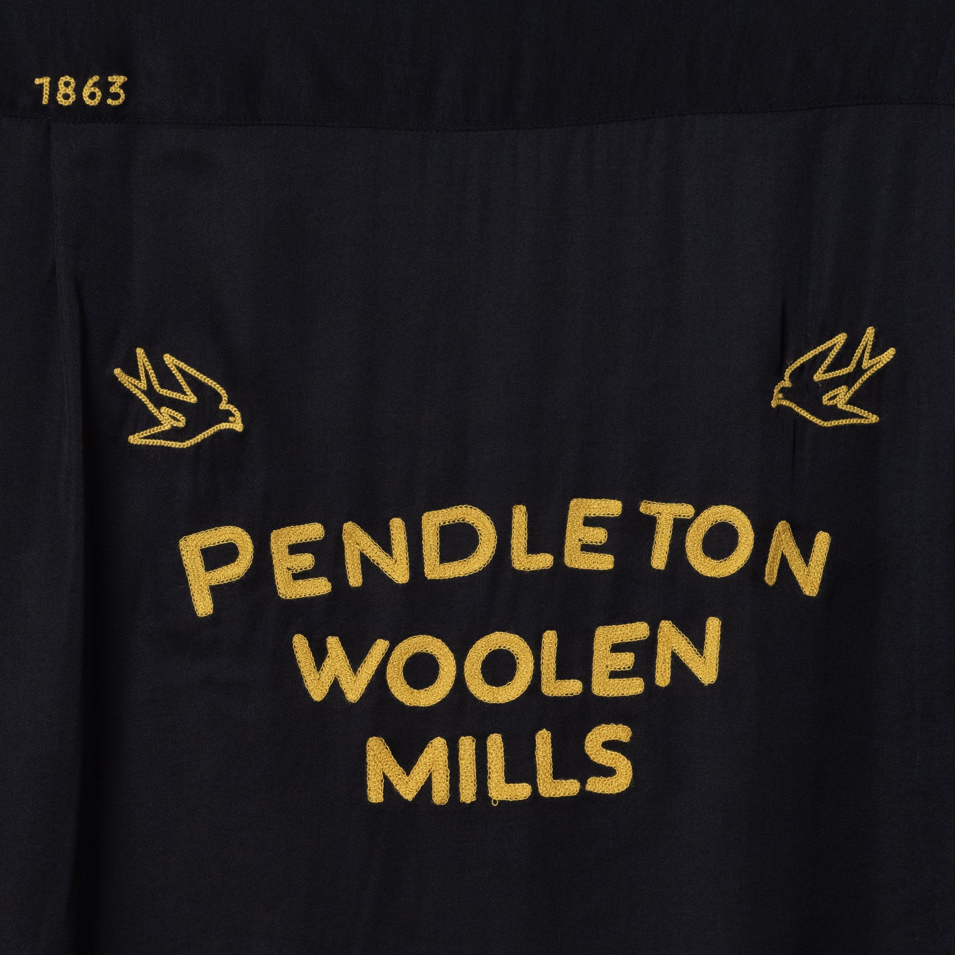 Piping Open Collar Bowling Shirt - Black