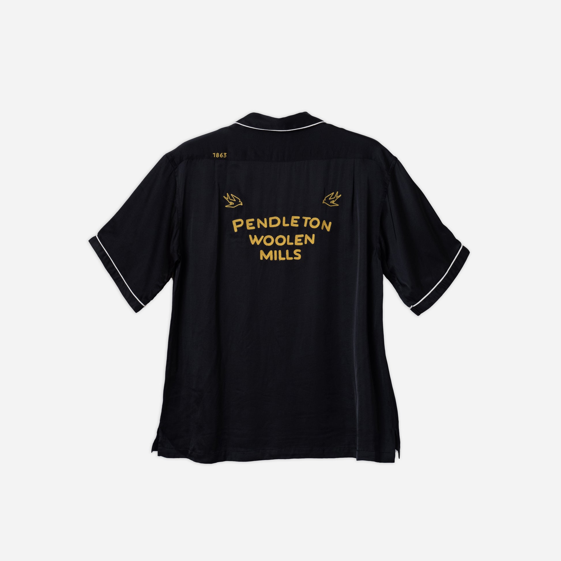 Piping Open Collar Bowling Shirt - Black