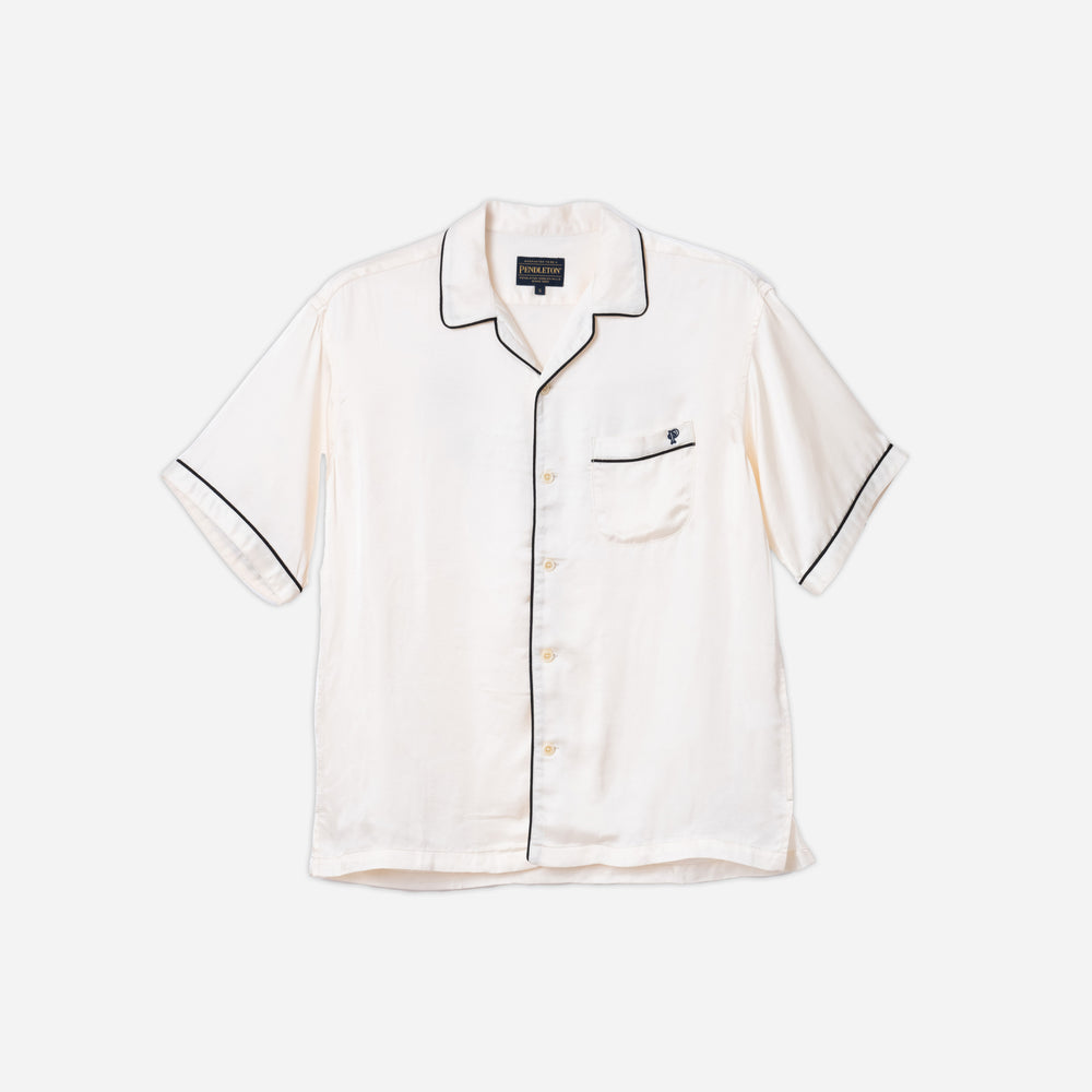 Piping Open Collar Bowling Shirt - White