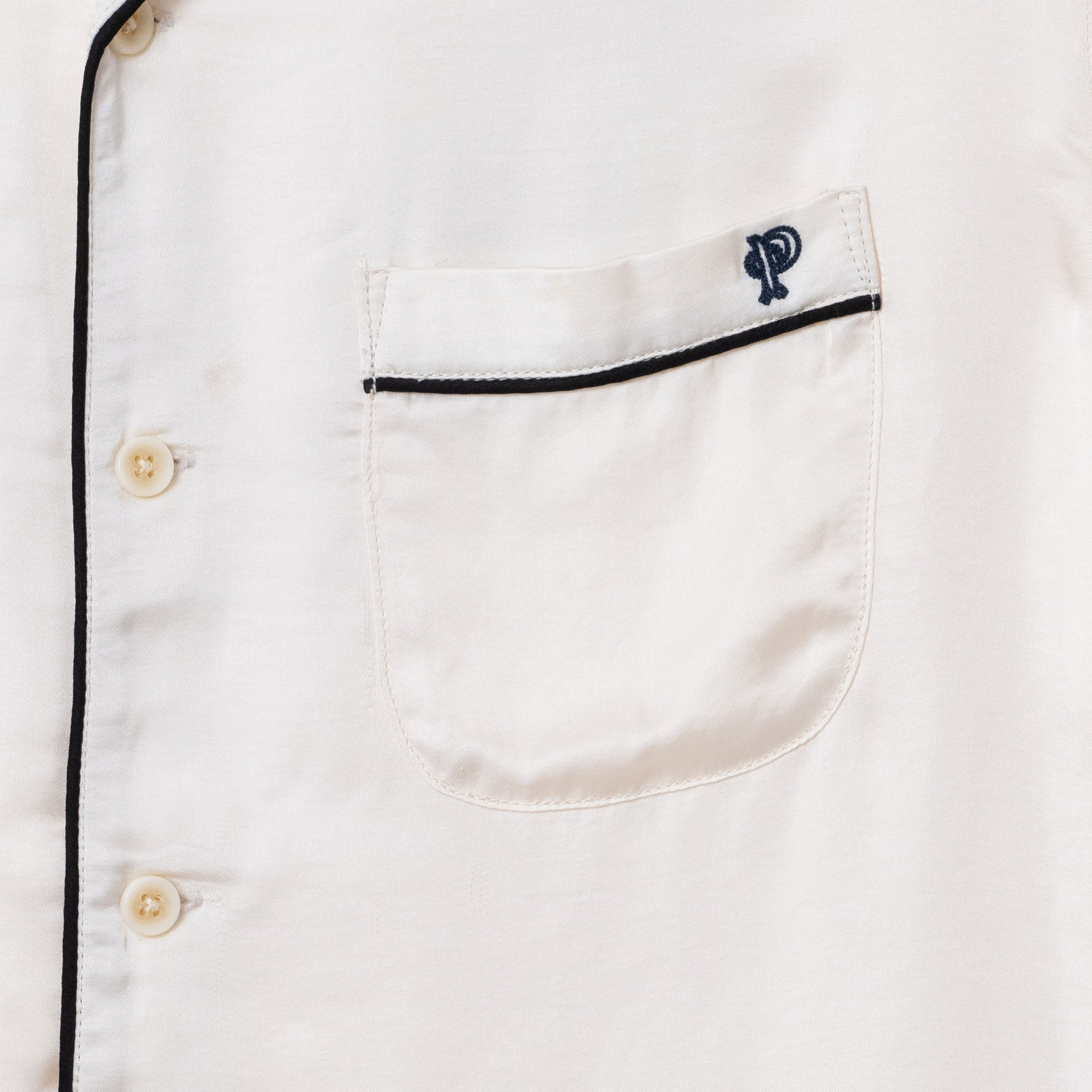 Piping Open Collar Bowling Shirt - White