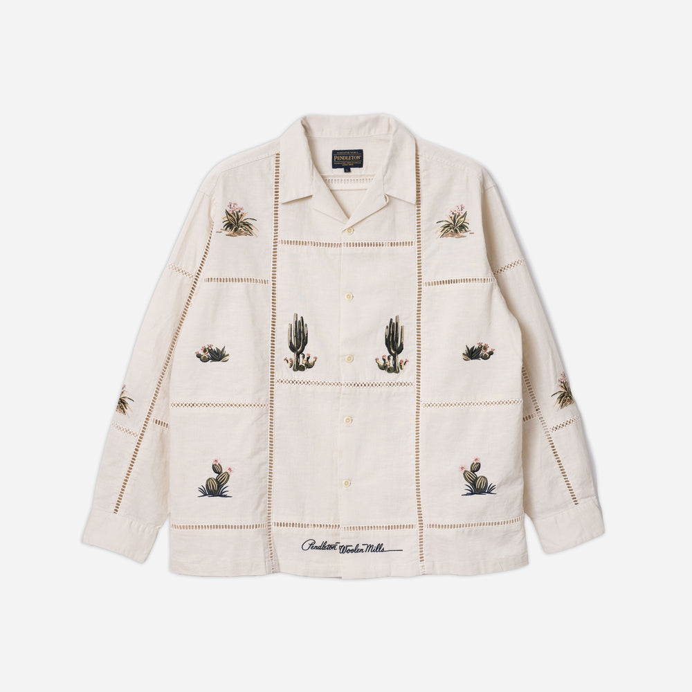 EMB Open Collar Shirt - Ivory Cowboy