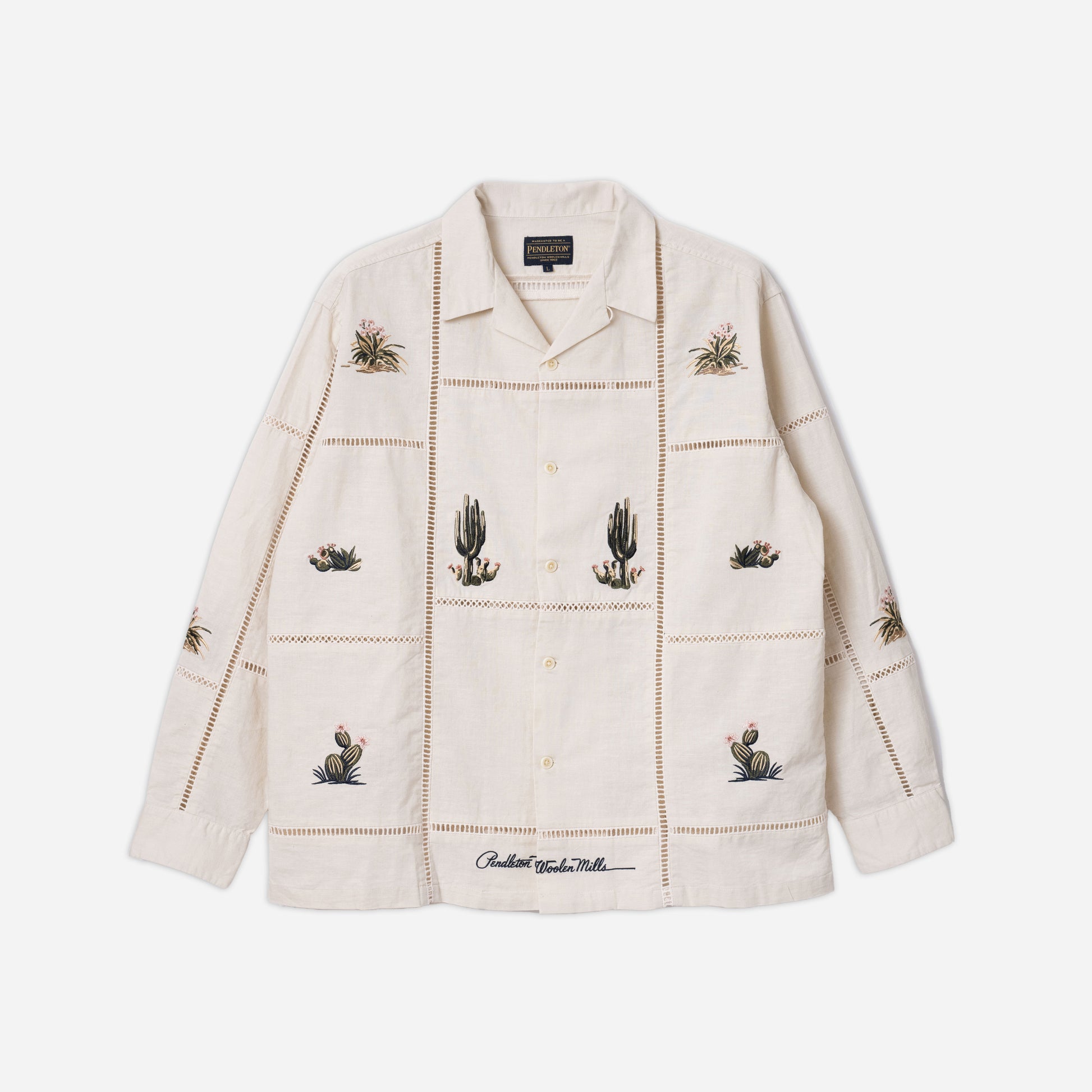 EMB Open Collar Shirt - Ivory Cowboy