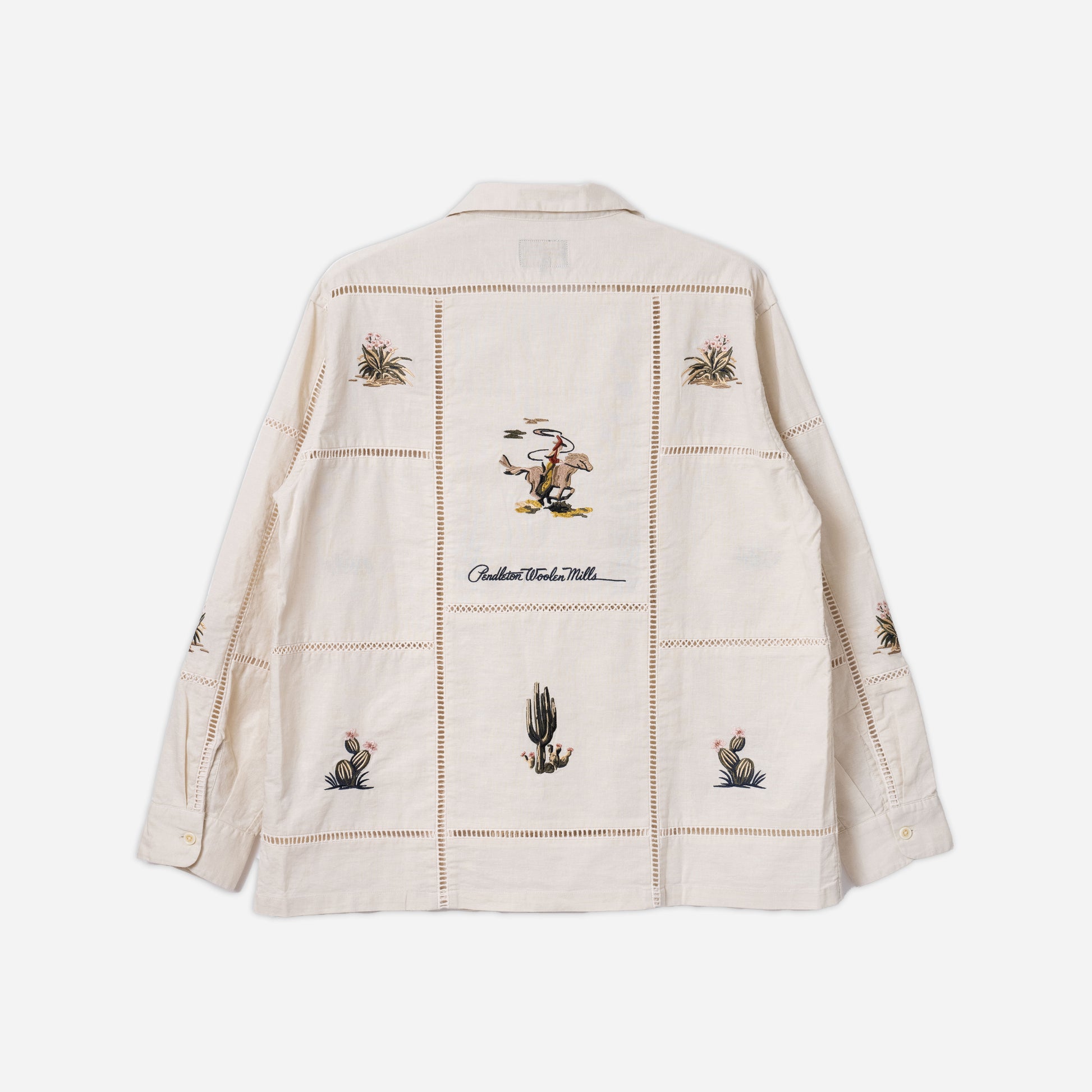 EMB Open Collar Shirt - Ivory Cowboy