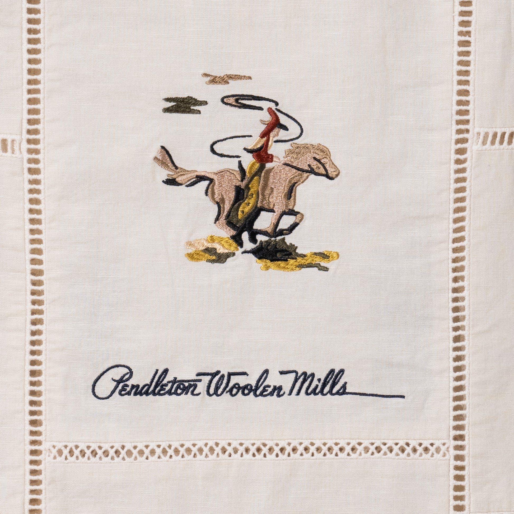 EMB Open Collar Shirt - Ivory Cowboy