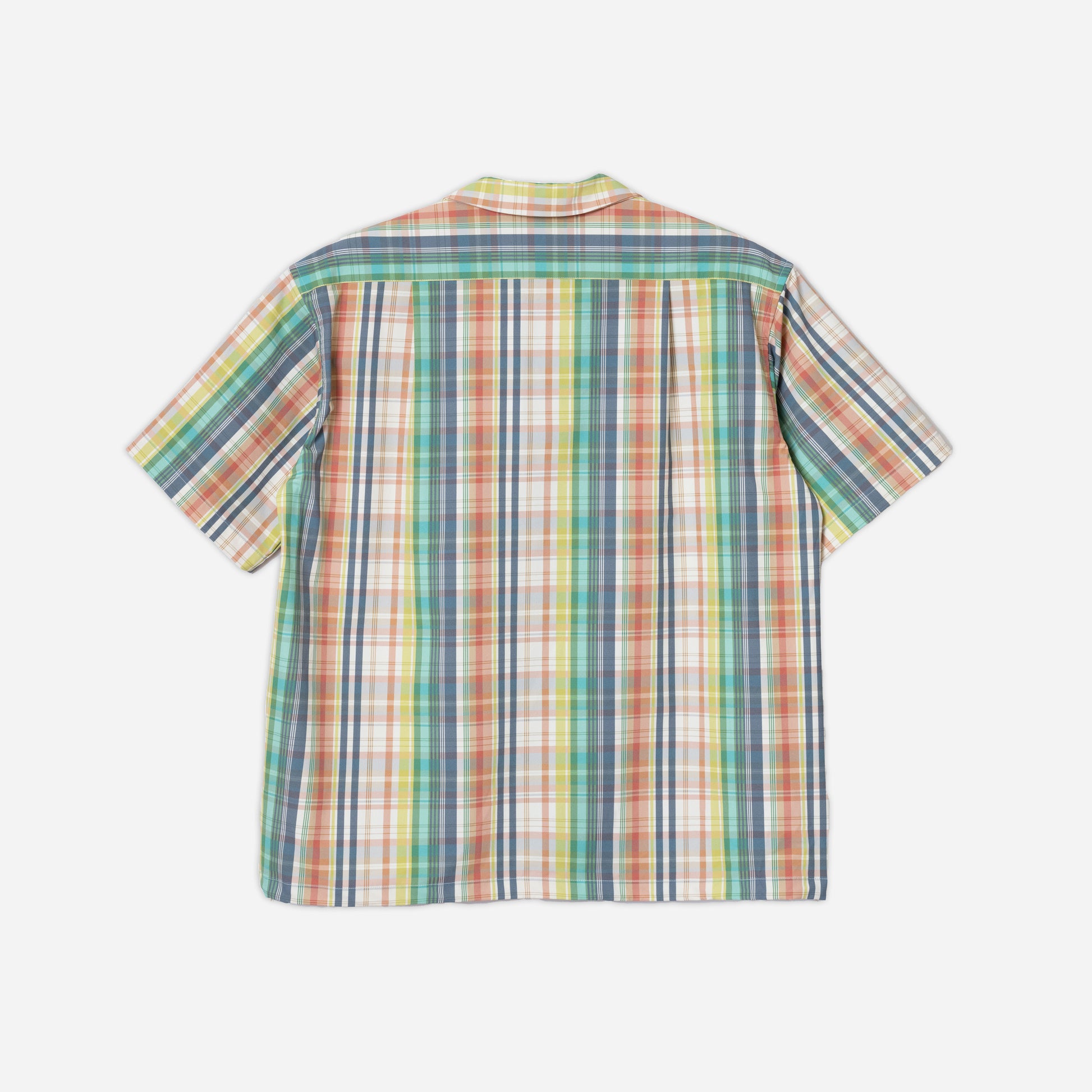 Open Collar Shirt Jacket - Green/Ivory Madras