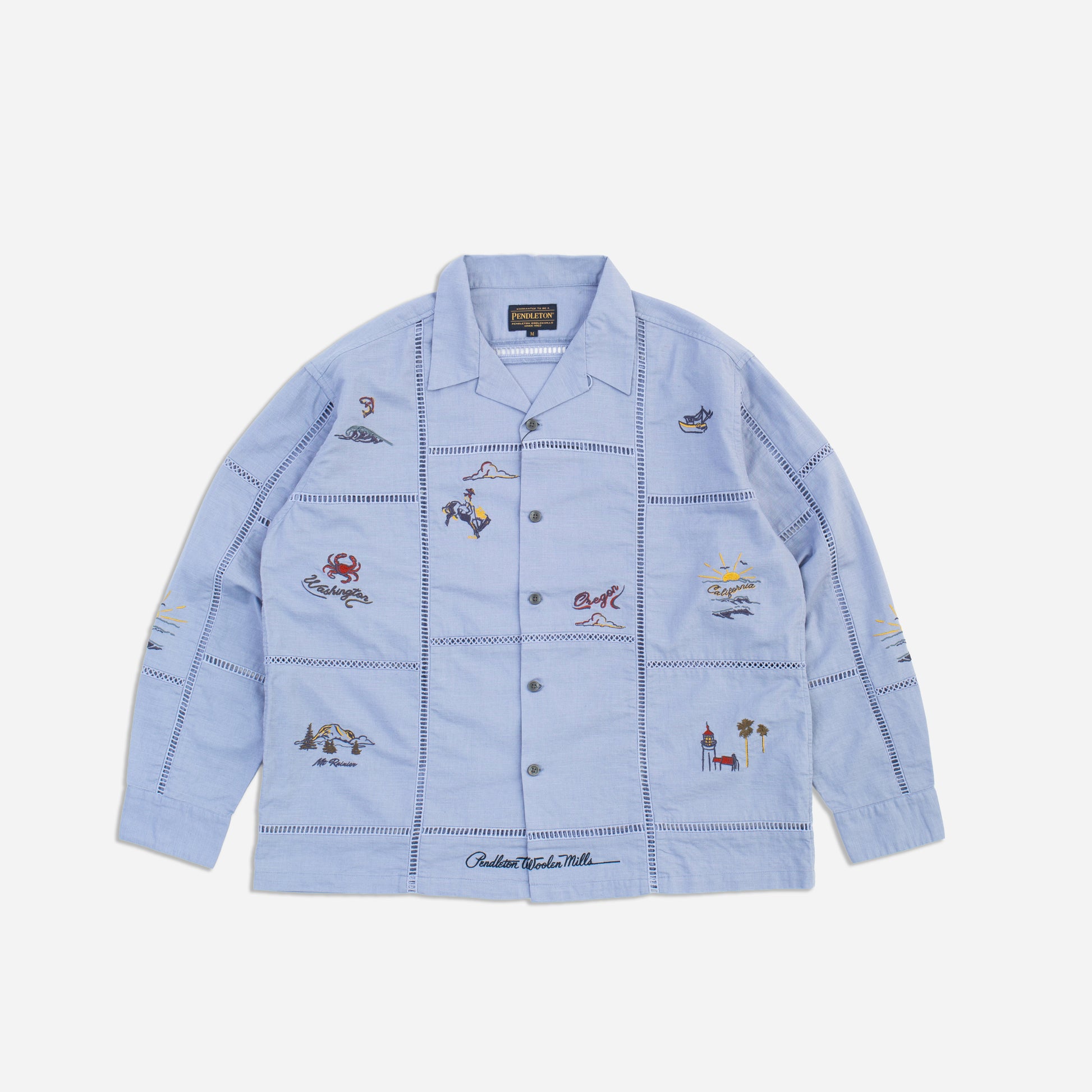 EMB Open Collar Shirt - Dusty Blue Moonbeam