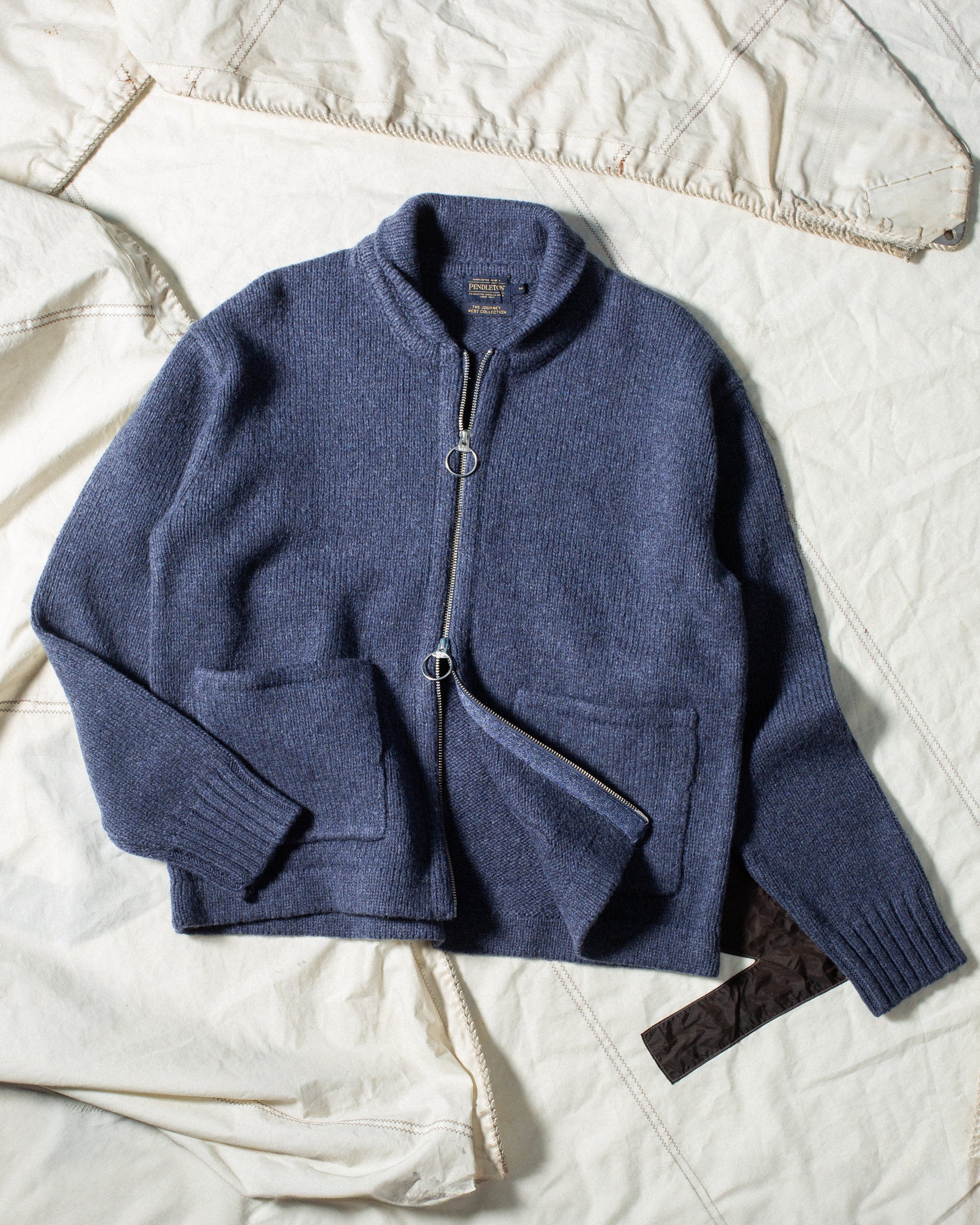 Lambswool Zip Cardigan - Navy