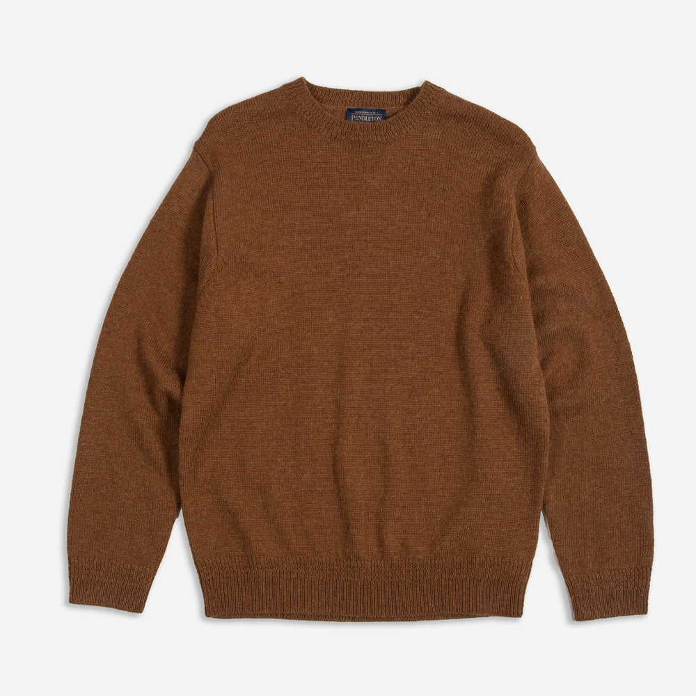 Shetland Wool Crew Sweater - Carmel Heather