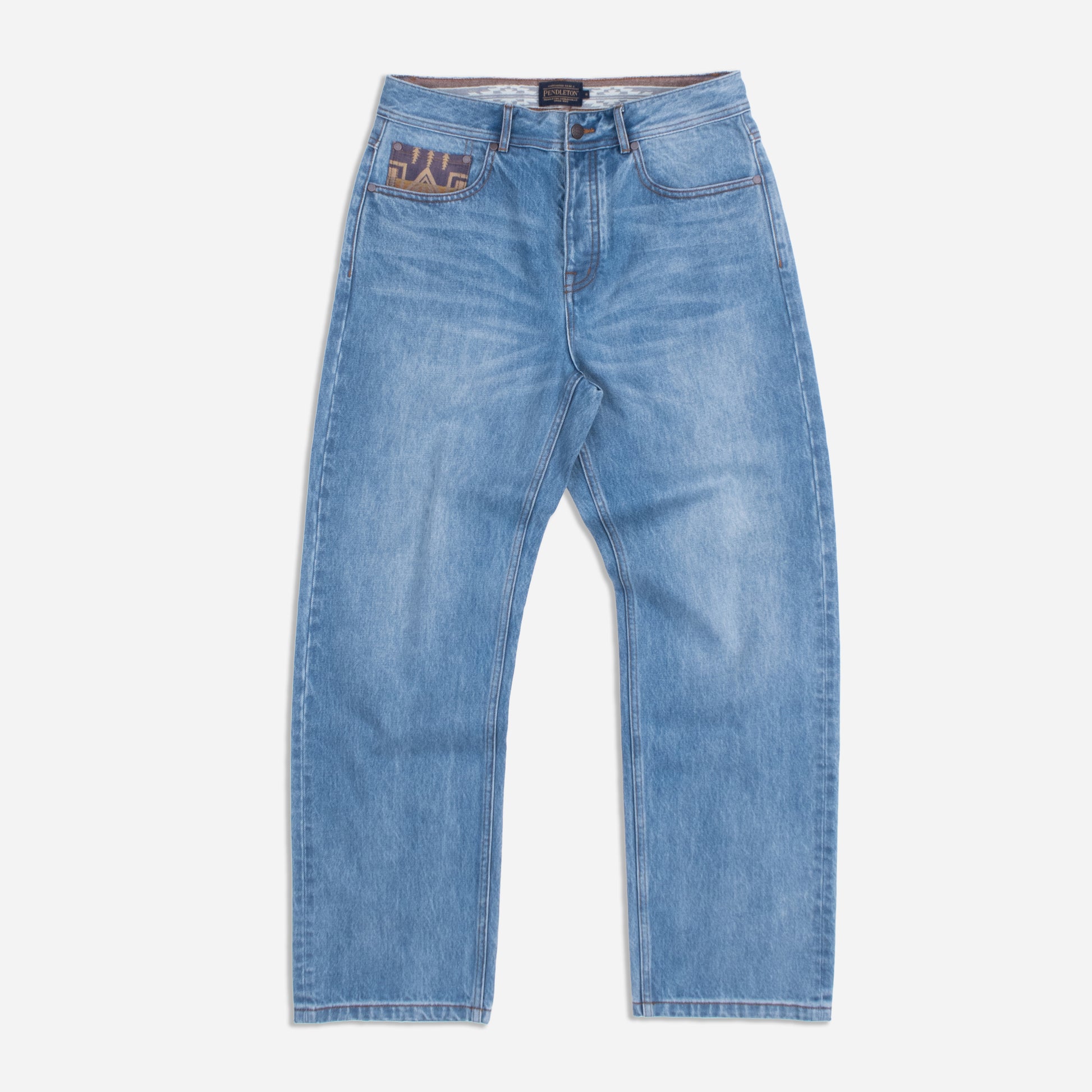Patchwork Straight Leg Denim Jeans - Blue