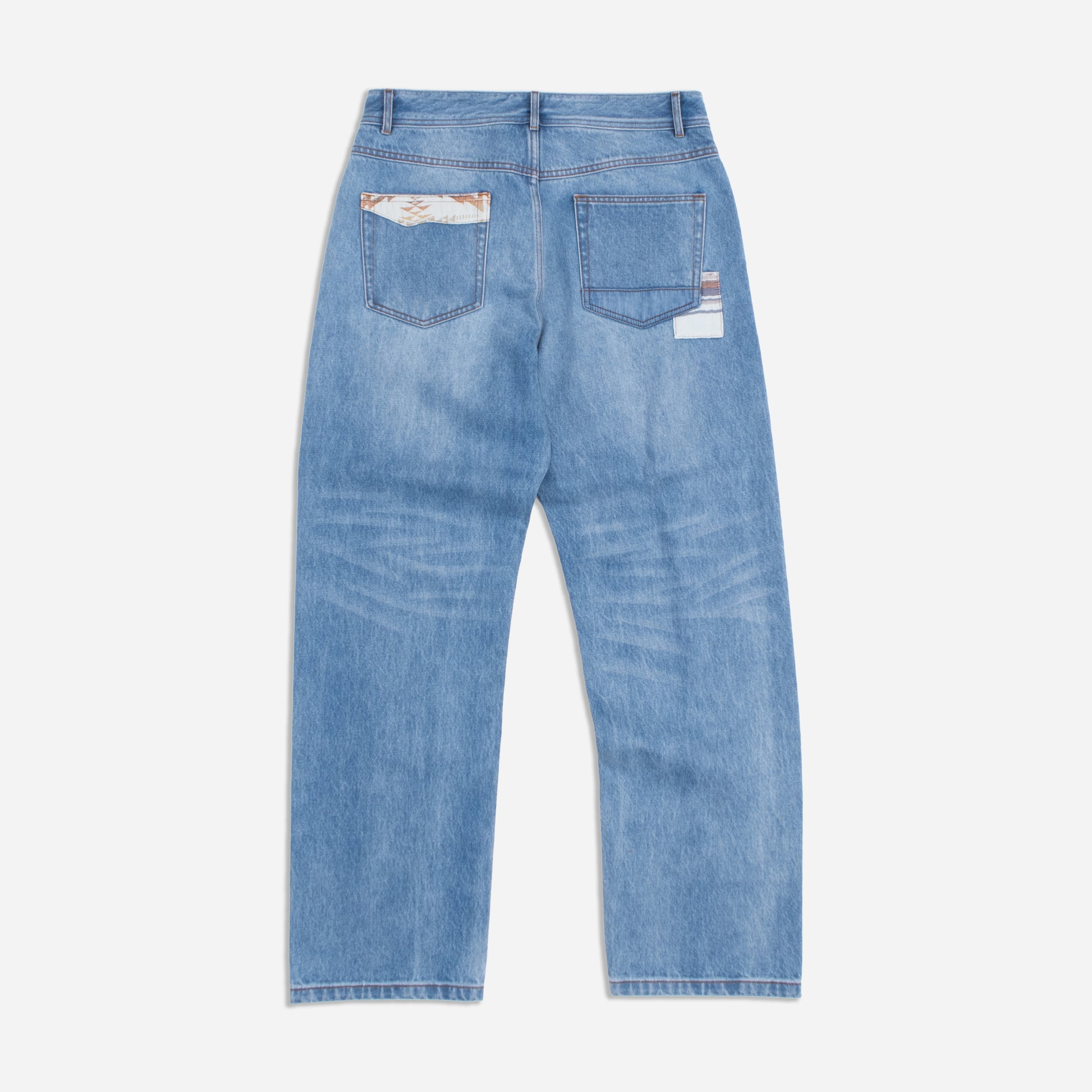 Patchwork Straight Leg Denim Jeans - Blue