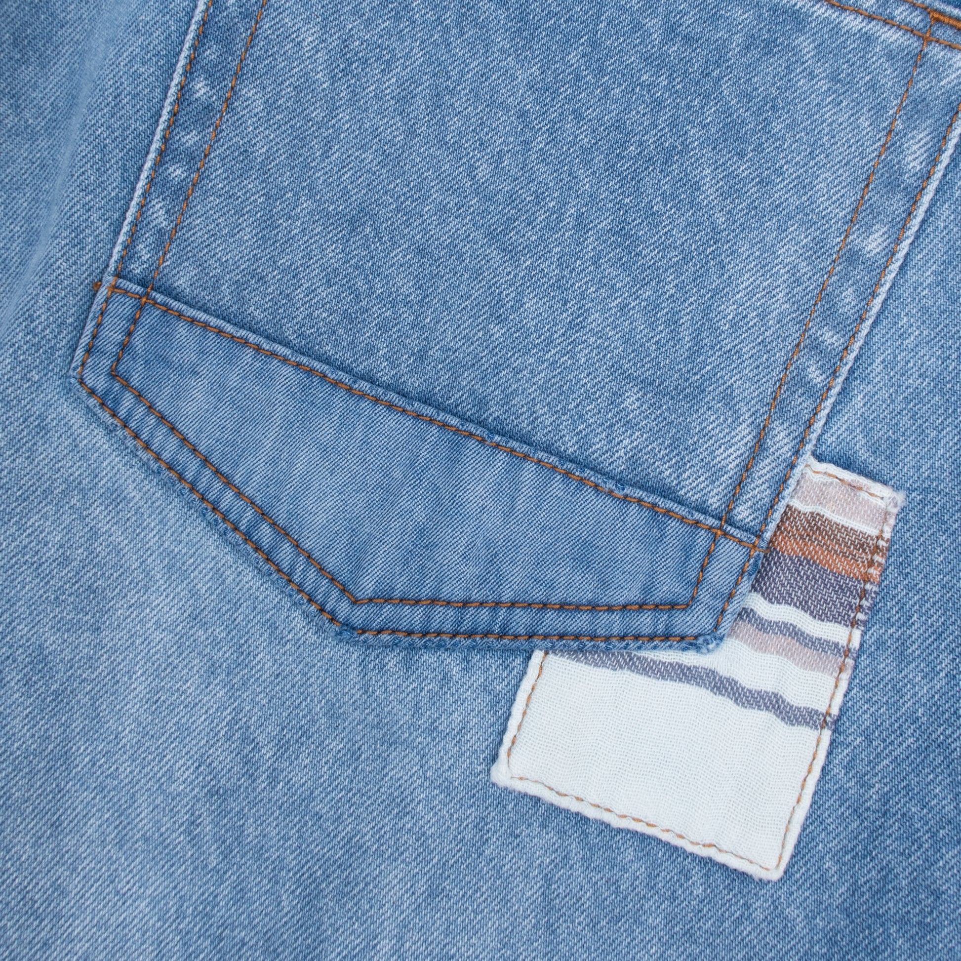 Patchwork Straight Leg Denim Jeans - Blue