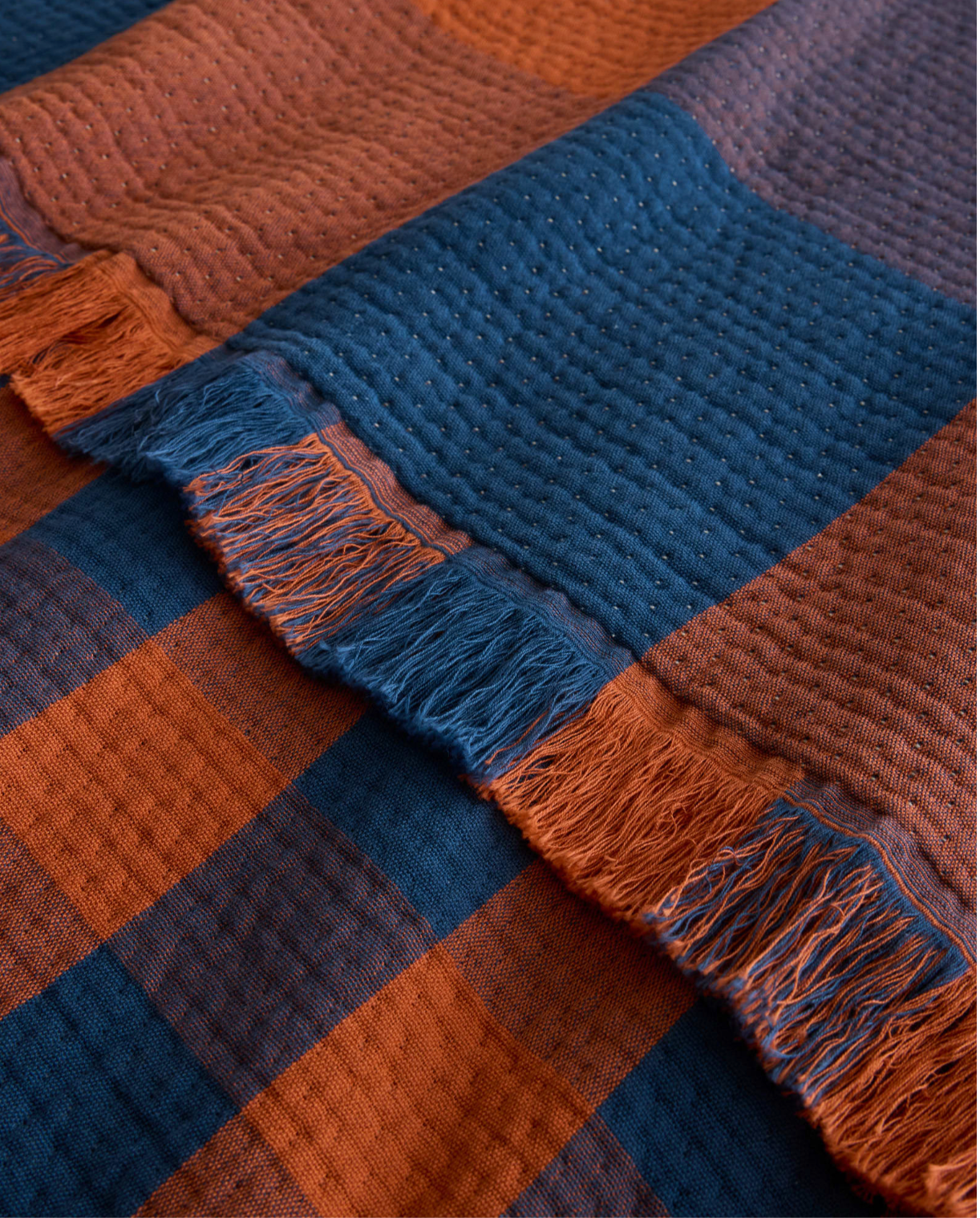 Organic Cotton Plaid Throw - Copper/Indigo