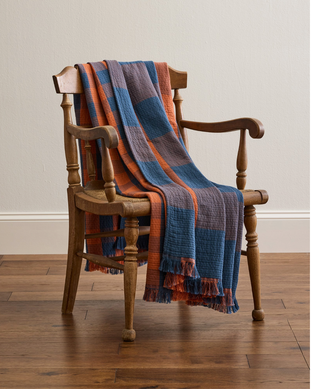 Organic Cotton Plaid Throw - Copper/Indigo